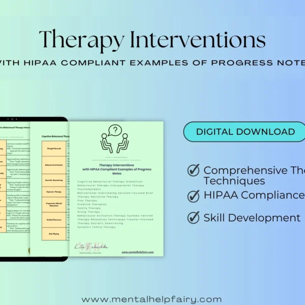 Therapy Interventions with HIPAA-Compliant Progress Note Examples cover