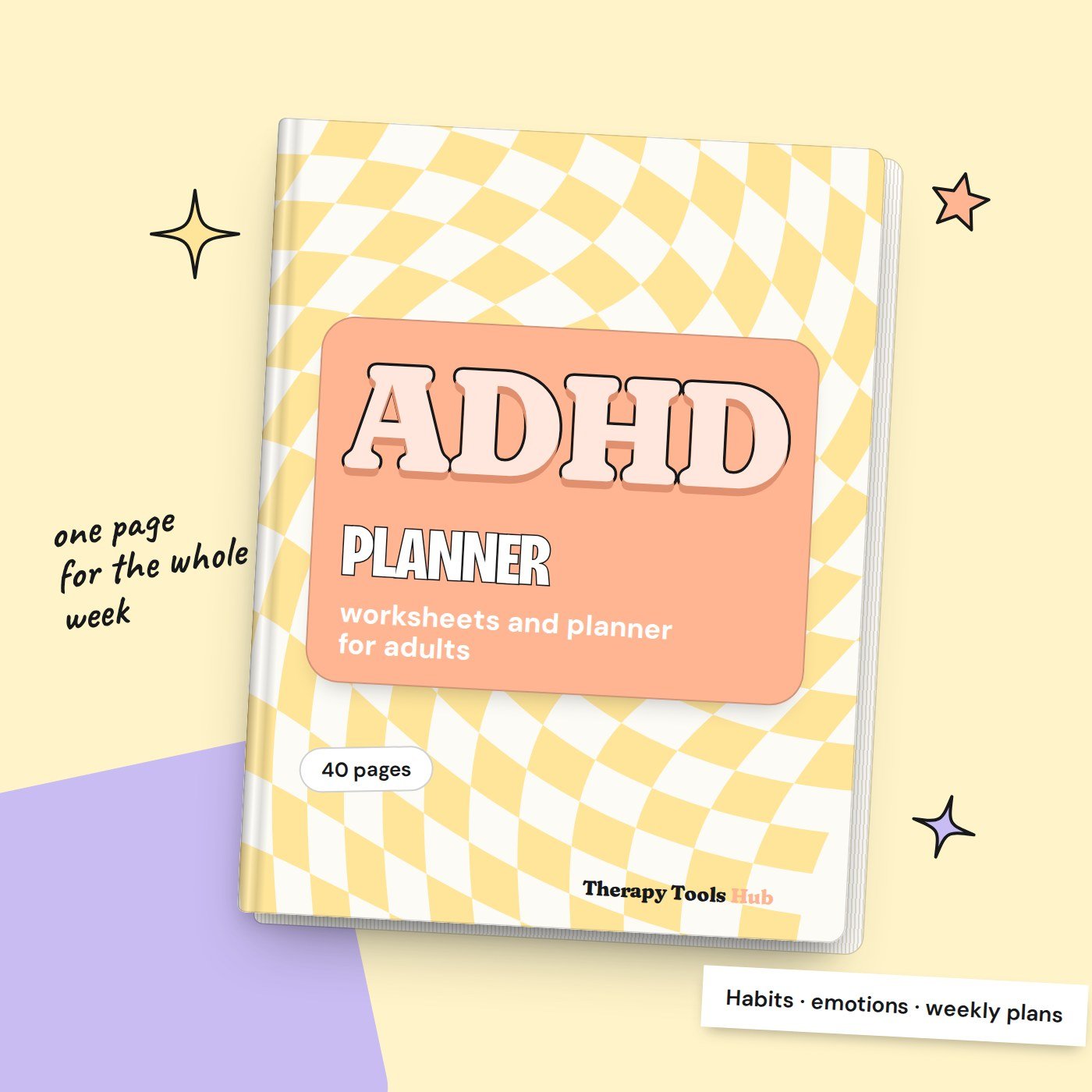 ADHD Worksheets for Adults: Mental Health Planner, digital download cover