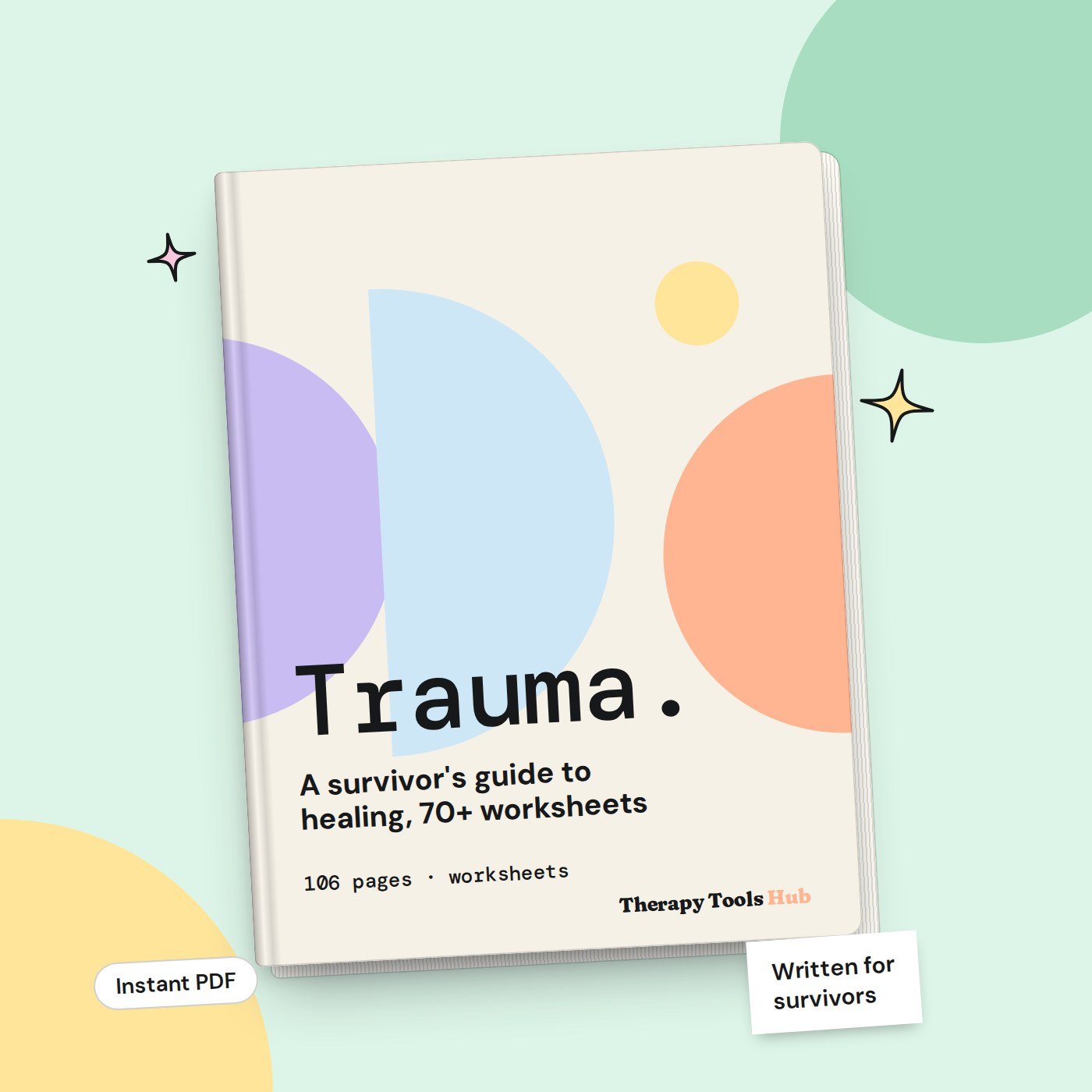 Trauma Workbook for Adults: 70+ Worksheets for Survivors, digital download cover