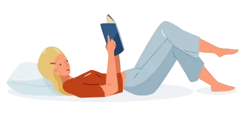 Woman lying down reading a book for relaxation and self-care