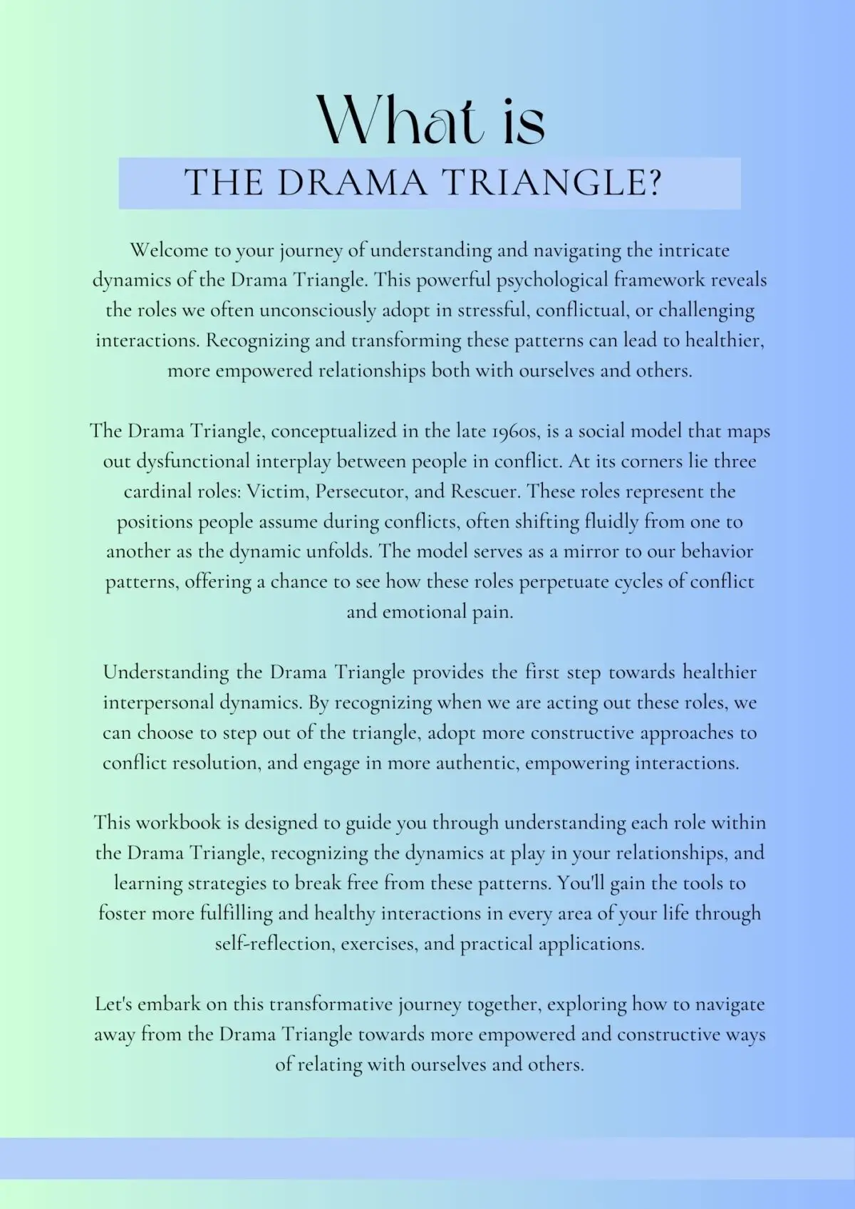 Introduction to the Drama Triangle concept explaining Victim, Persecutor, and Rescuer roles