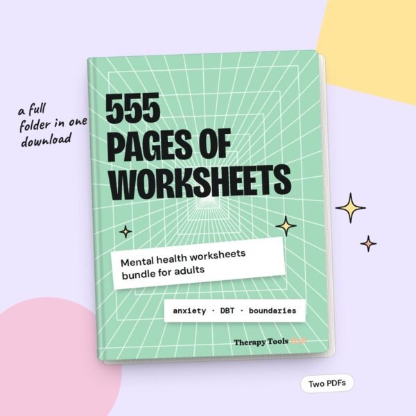 Mental Health Worksheets Bundle: 555 Pages, digital download cover