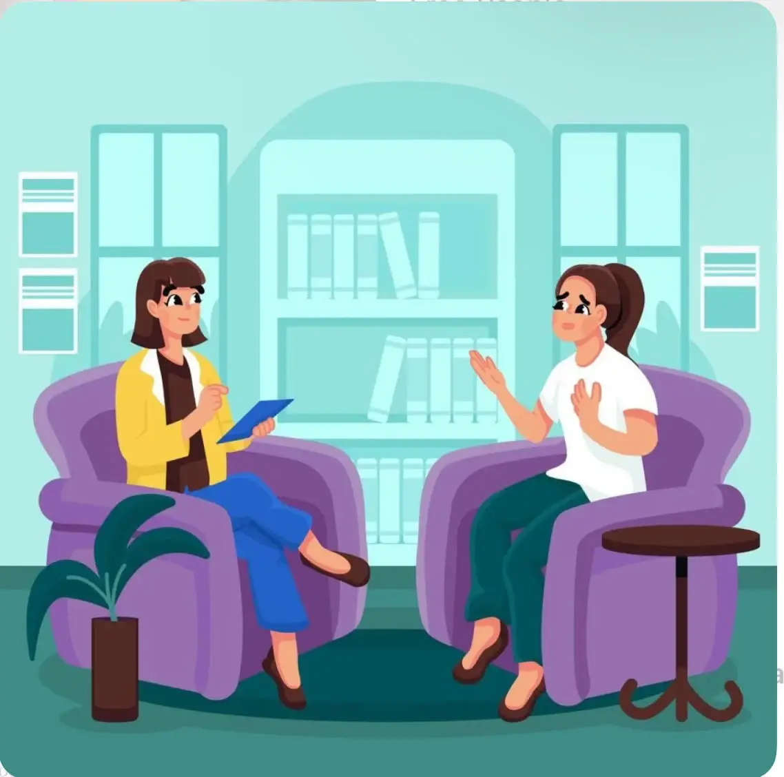 Therapist and client in a counseling session discussing emotions and mental health