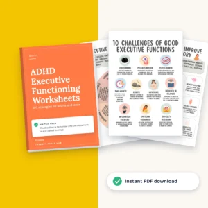 210 ADHD Executive Functioning Worksheets for Adults and Teens: cover with inside pages, instant PDF download