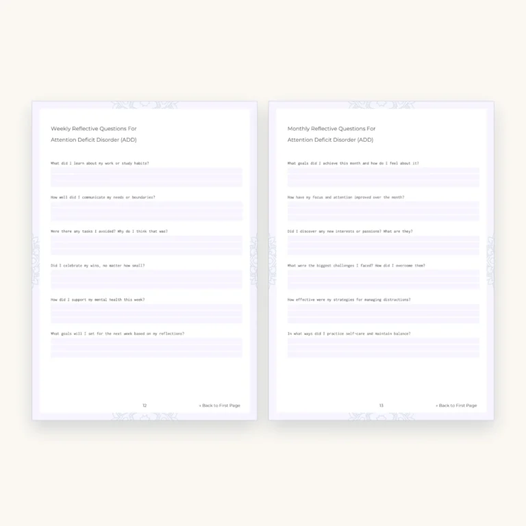 ADHD Mental Health Worksheets and Planner, inside pages 12 and 13