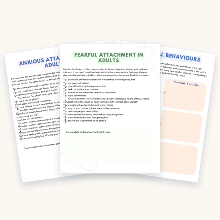 Attachment and Abandonment Workbook, pages 5, 9, 13 fanned out