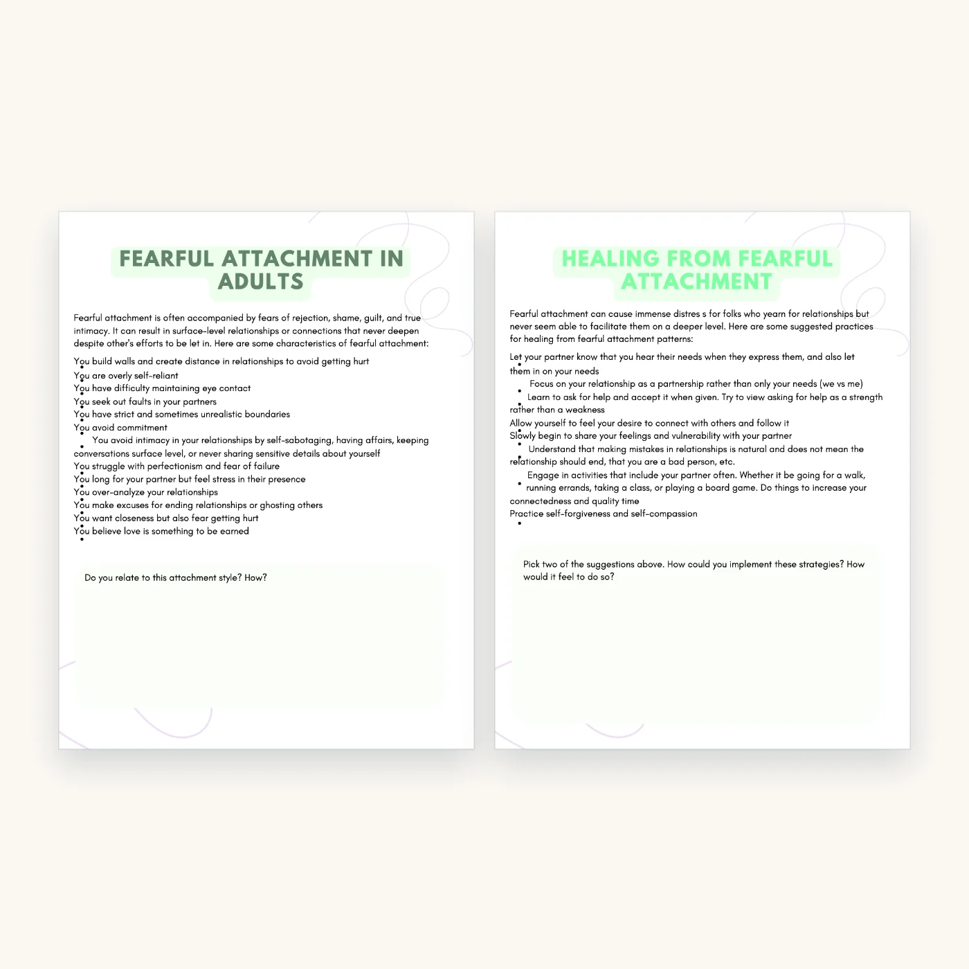 Attachment and Abandonment Workbook, inside pages 9 and 10