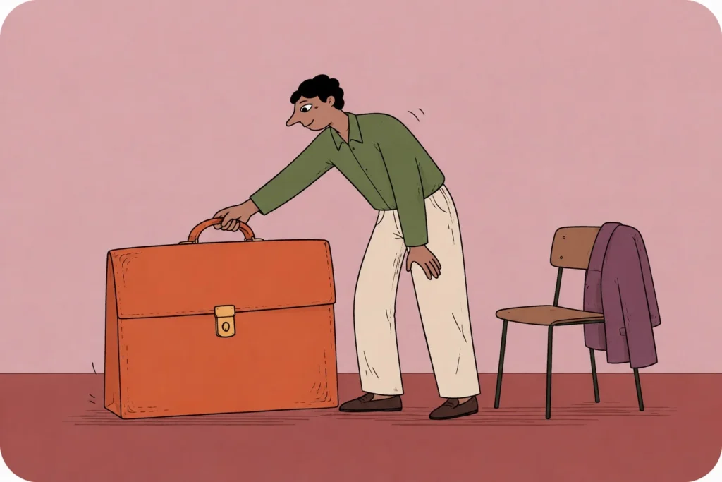 Illustration of a man straining to lift an oversized briefcase