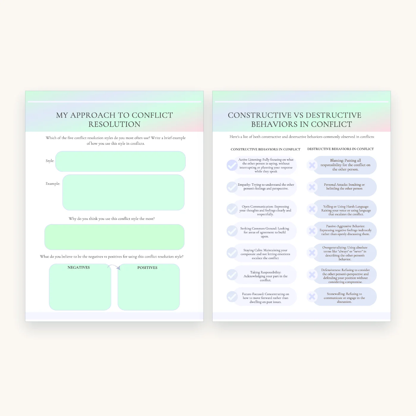 Understanding Conflict Workbook, inside pages 10 and 11