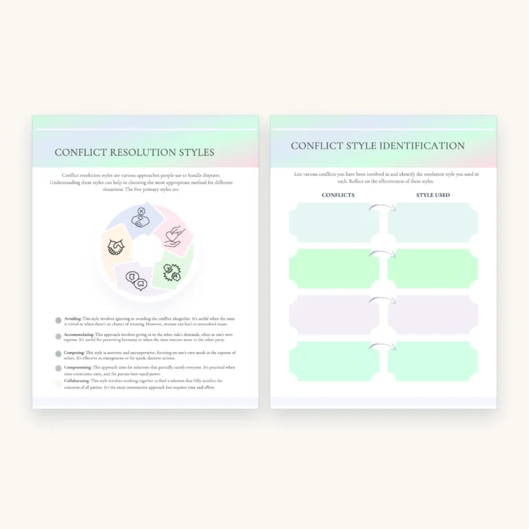 Understanding Conflict Workbook, inside pages 8 and 9
