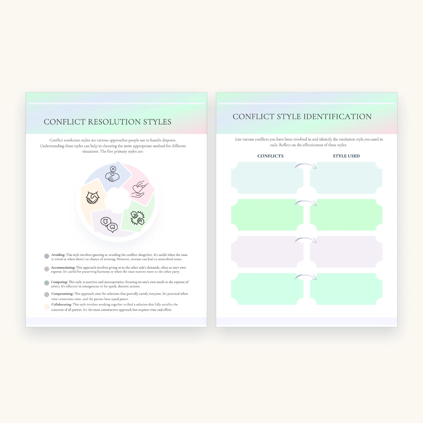 Understanding Conflict Workbook, inside pages 8 and 9