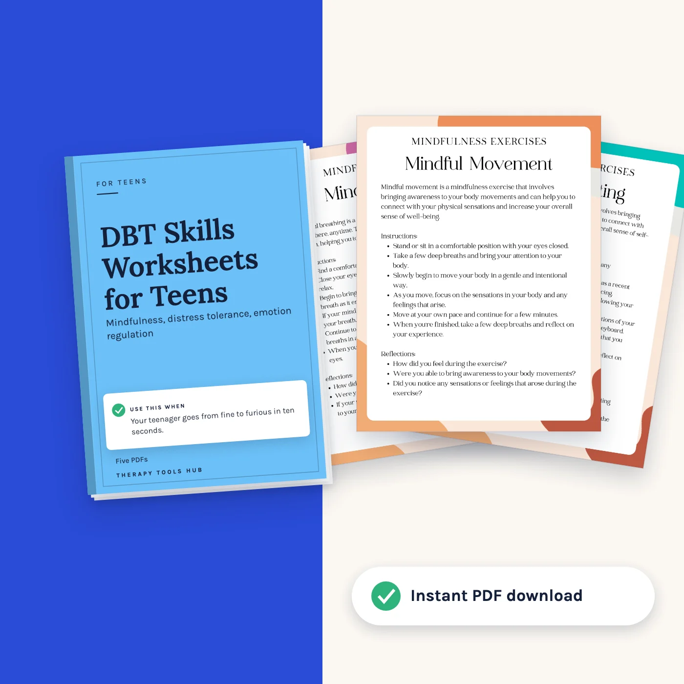 DBT Skills Worksheets for Teens: 140+ Page Bundle: cover with inside pages, instant PDF download