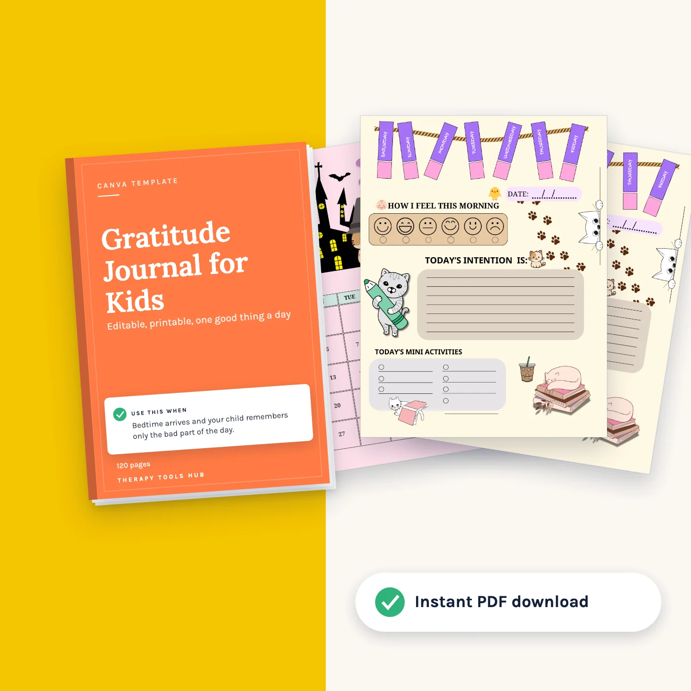 Gratitude Journal for Kids: Editable Canva Template: cover with inside pages, instant PDF download