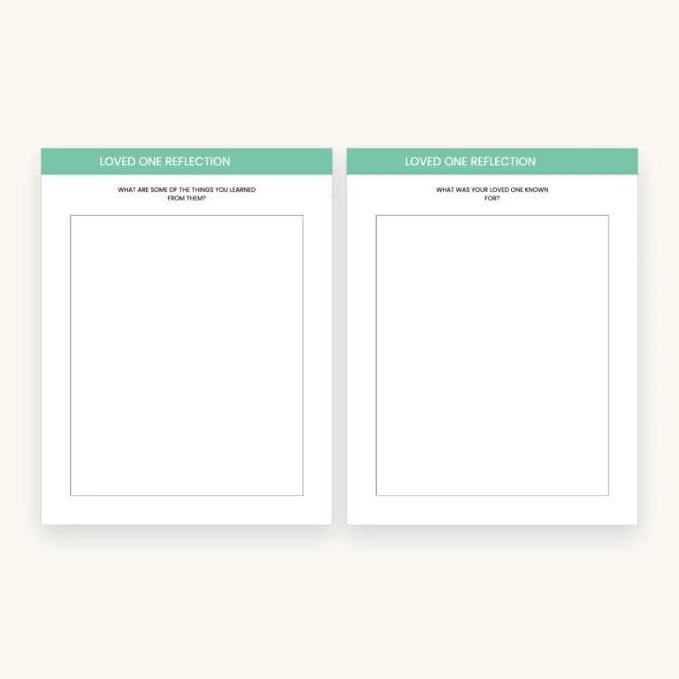 Grief and Bereavement Workbook, inside pages 14 and 15