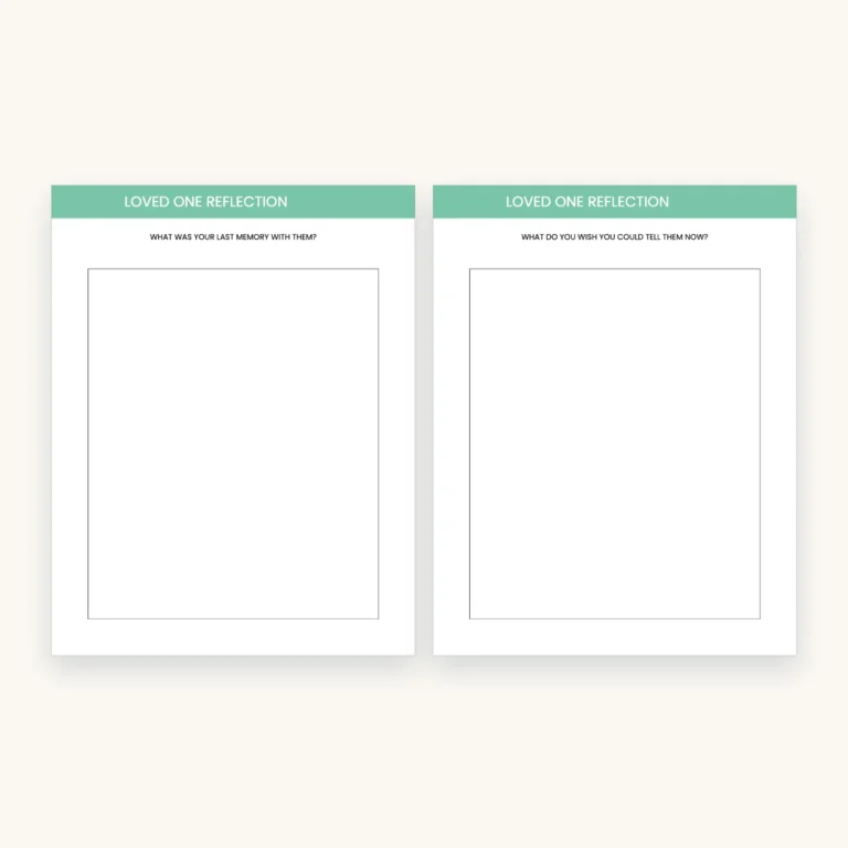 Grief and Bereavement Workbook, inside pages 20 and 21