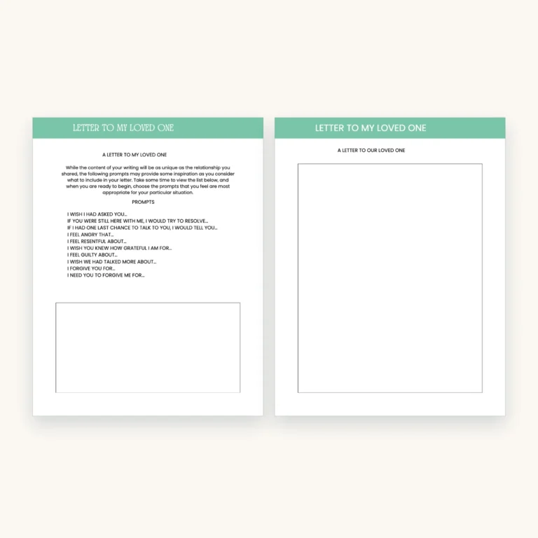 Grief and Bereavement Workbook, inside pages 27 and 28