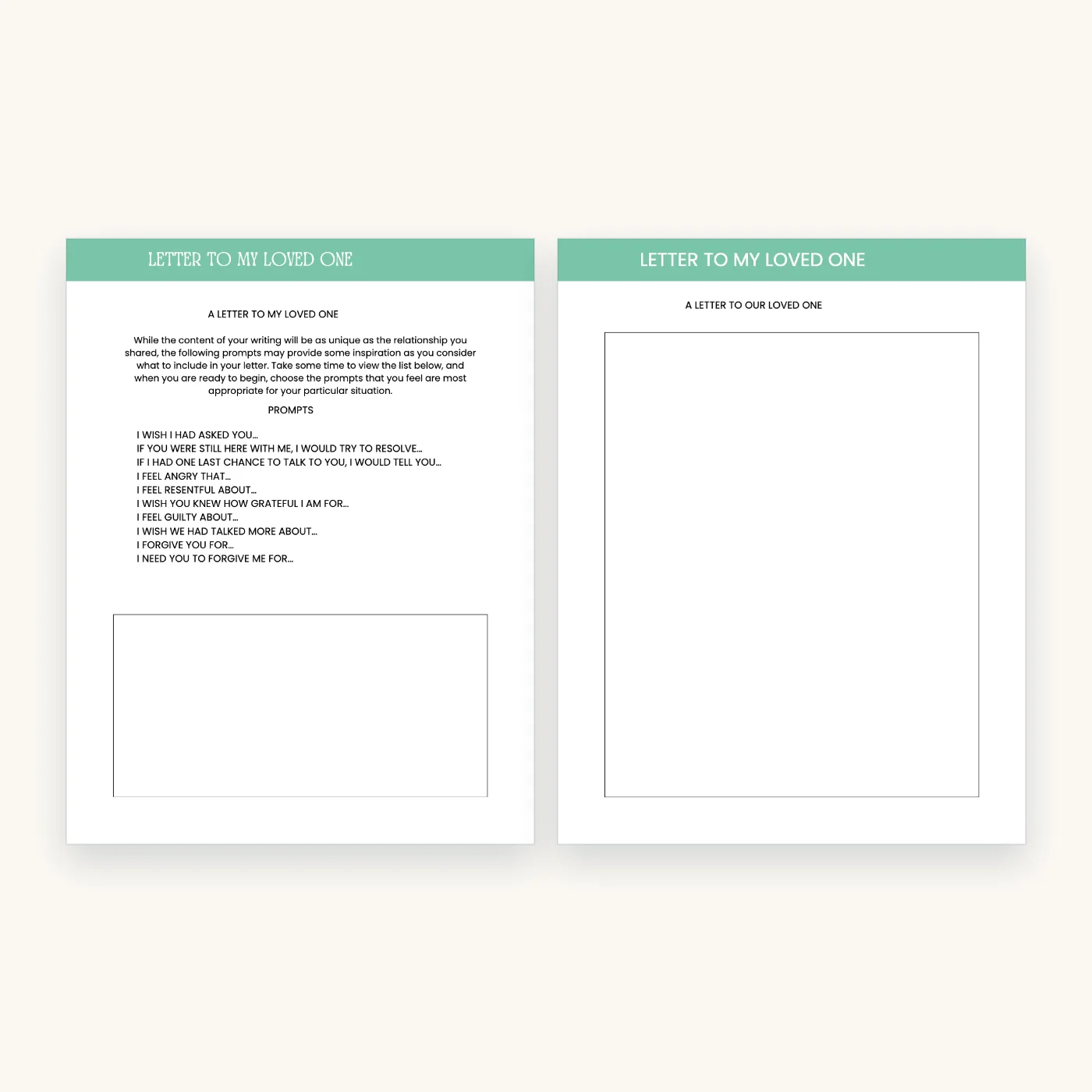 Grief and Bereavement Workbook, inside pages 27 and 28