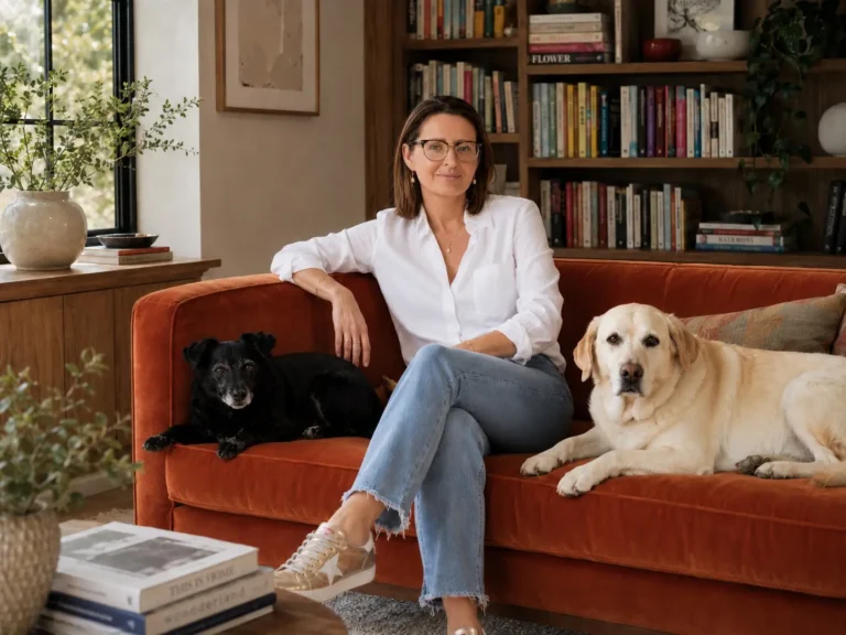 Kita Tabachka, BACP registered therapist, at home with her dogs