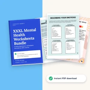XXXL Mental Health Worksheets Bundle: 800+ Pages: cover with inside pages, instant PDF download