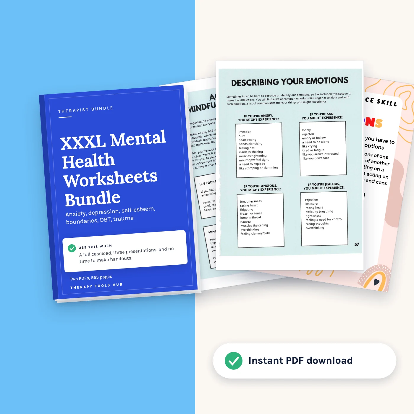 XXXL Mental Health Worksheets Bundle: 800+ Pages: cover with inside pages, instant PDF download