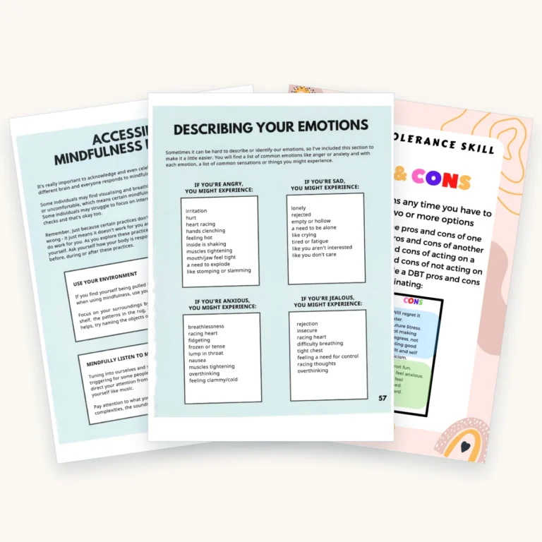 XXXL Mental Health Worksheets Bundle, pages 29, 57, 86 fanned out