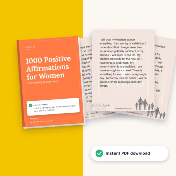 1000 Positive Affirmations for Women: From Anxiety to Assurance: cover with inside pages, instant PDF download