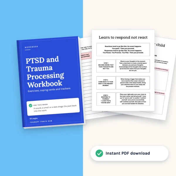 PTSD and Trauma Processing Workbook: cover with inside pages, instant PDF download