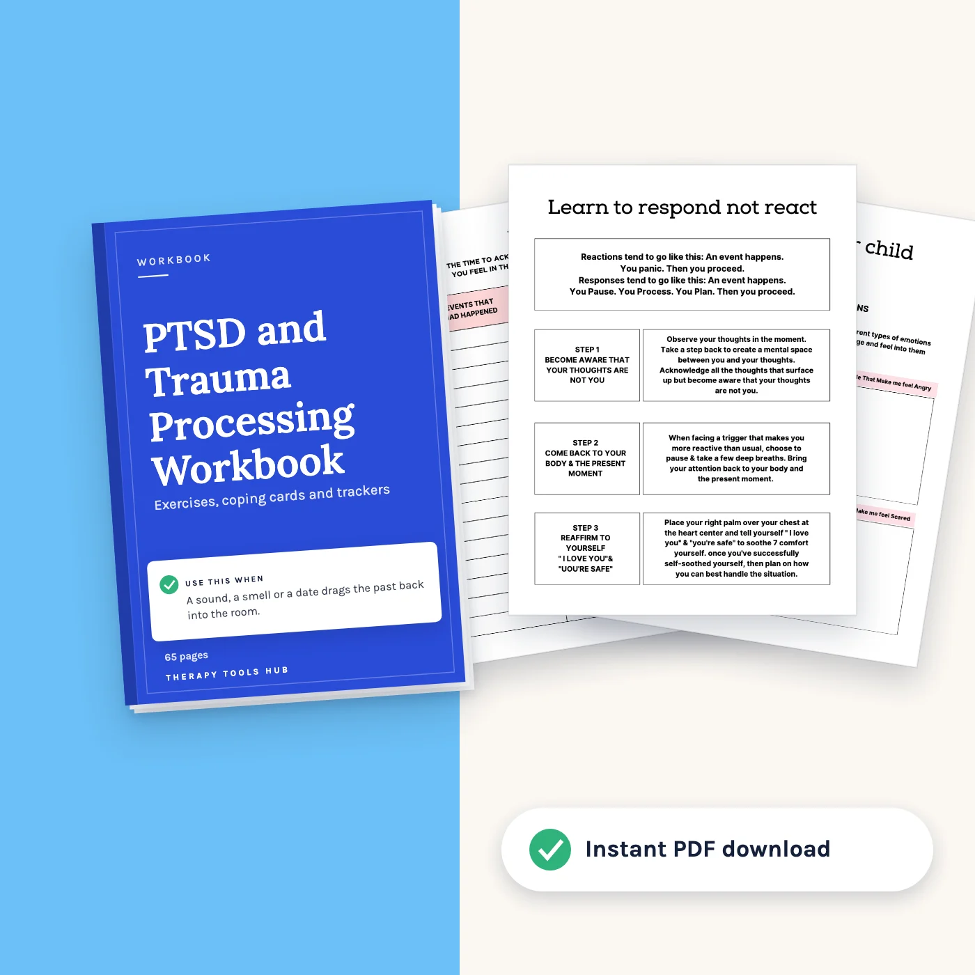 PTSD and Trauma Processing Workbook: cover with inside pages, instant PDF download