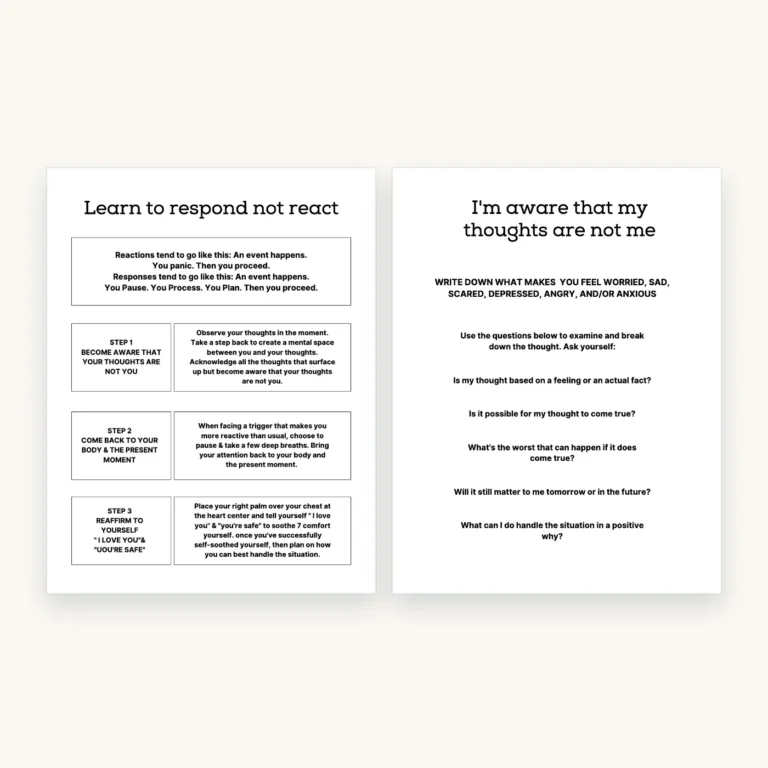 PTSD and Trauma Processing Workbook, inside pages 13 and 14