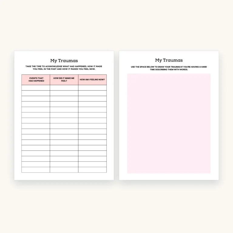 PTSD and Trauma Processing Workbook, inside pages 7 and 8