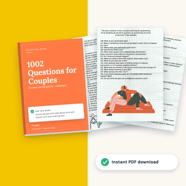 1002 Questions for Couples: cover with inside pages, instant PDF download
