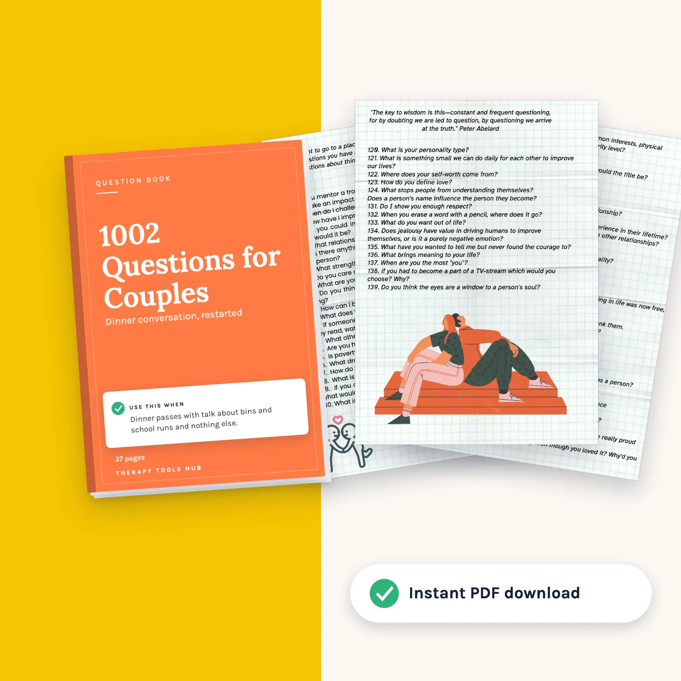 1002 Questions for Couples: cover with inside pages, instant PDF download