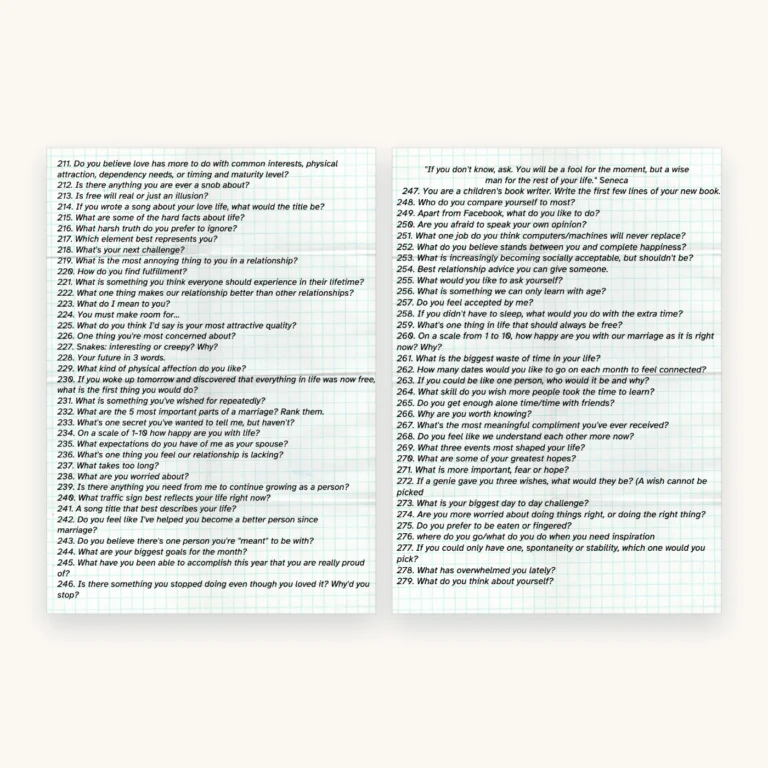 1002 Questions for Couples, inside pages 11 and 12
