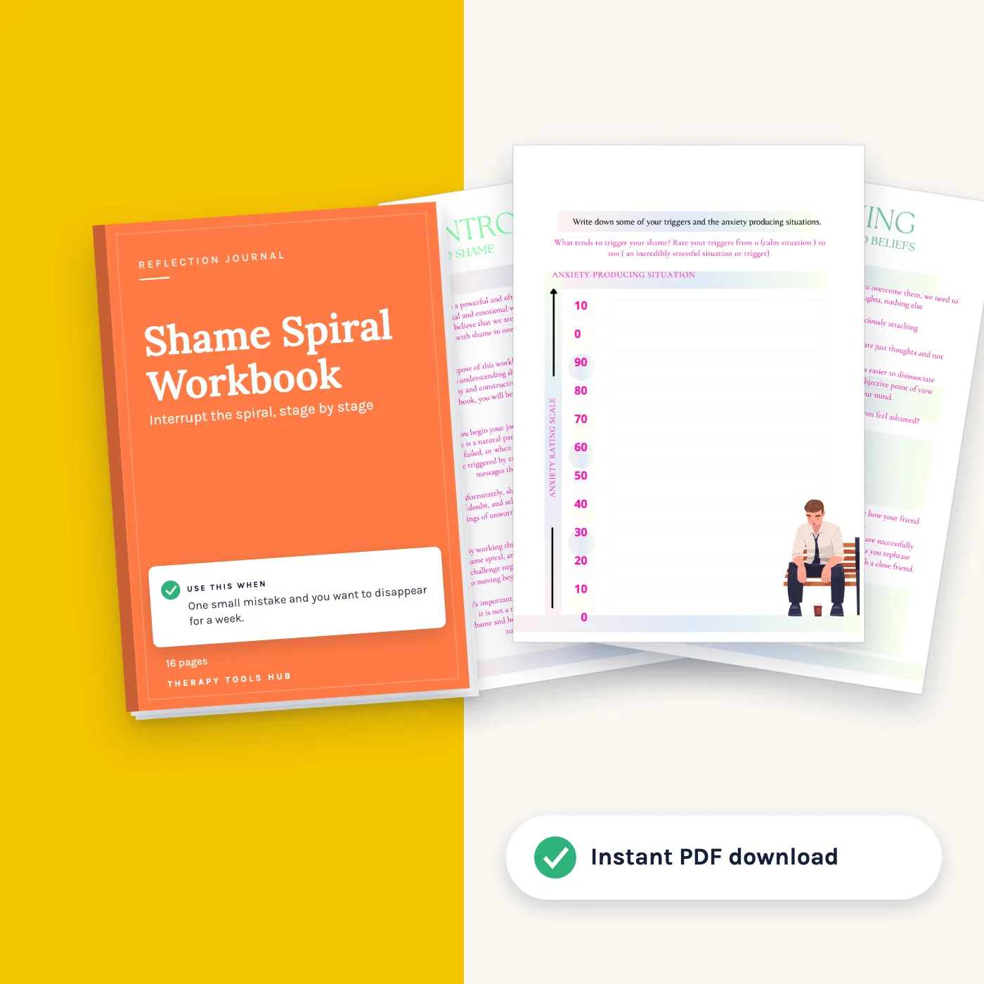 Shame Spiral Workbook: A Reflection Journal: cover with inside pages, instant PDF download
