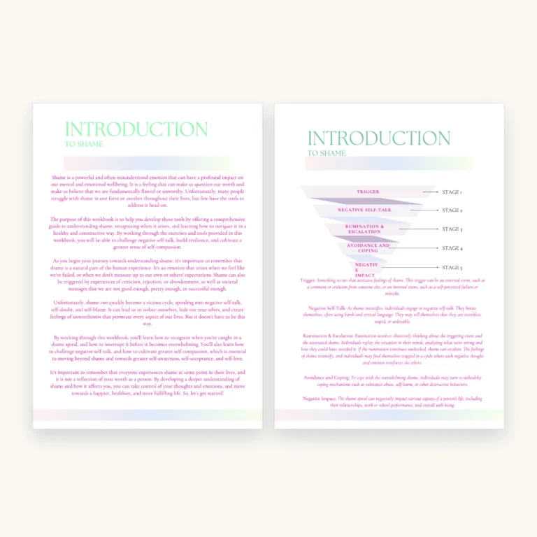 Shame Spiral Workbook, inside pages 2 and 3