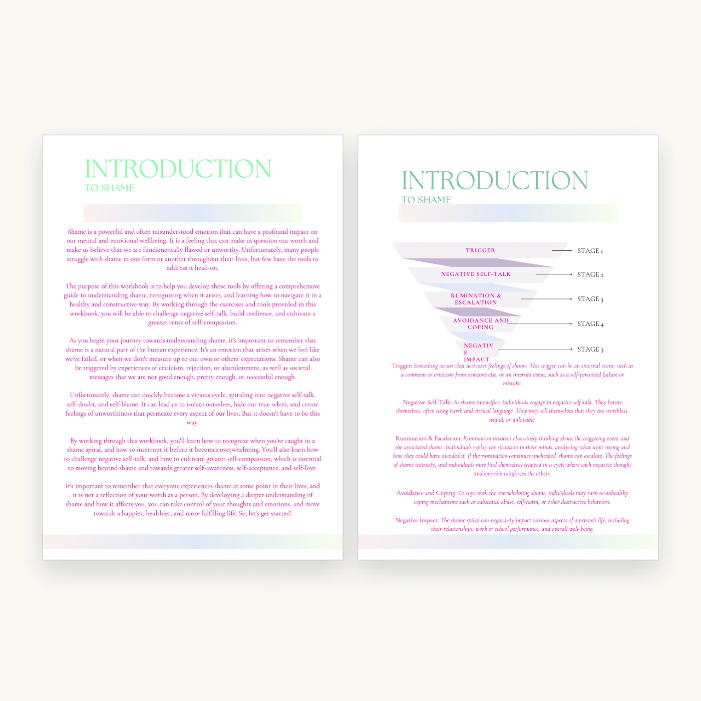 Shame Spiral Workbook, inside pages 2 and 3