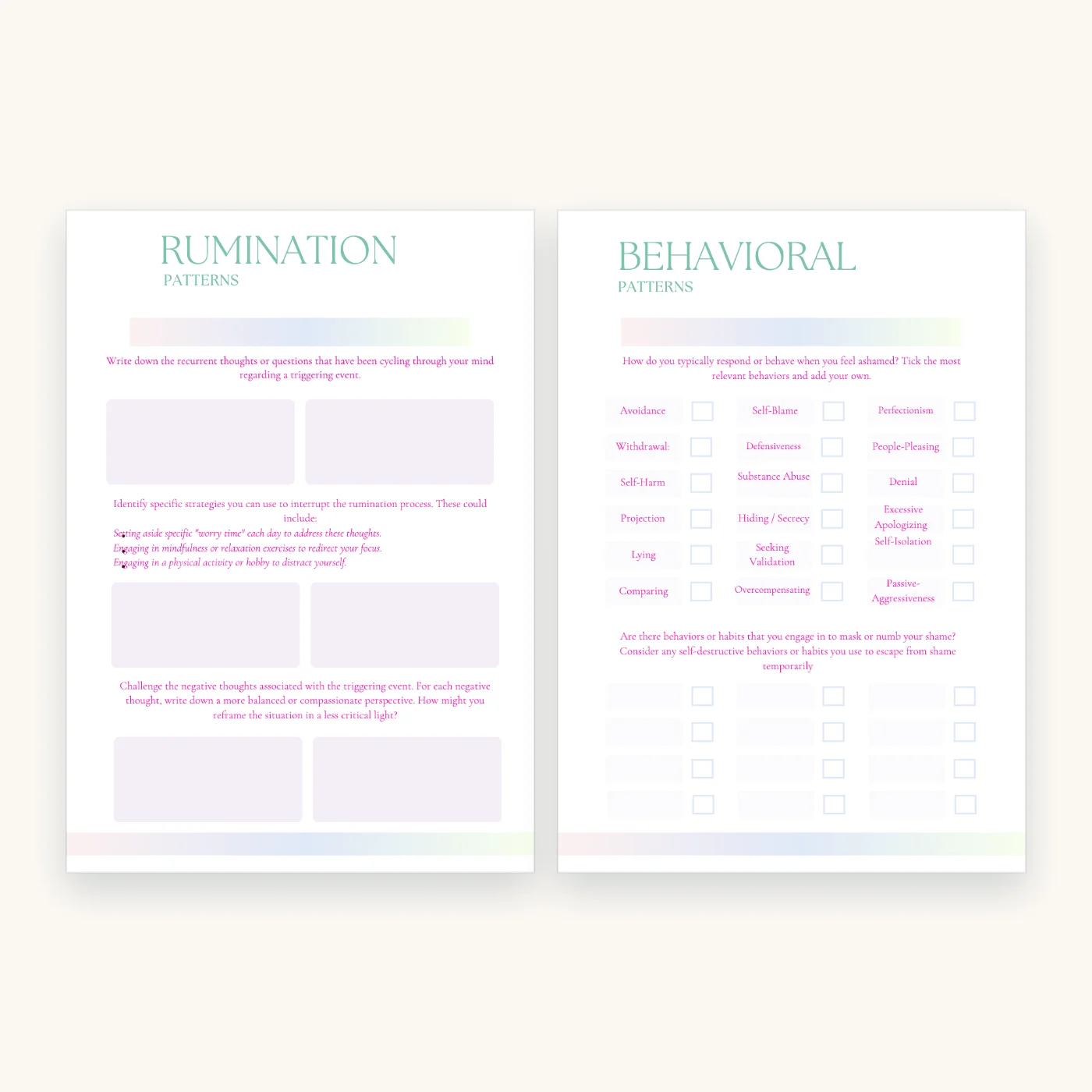 Shame Spiral Workbook, inside pages 6 and 7