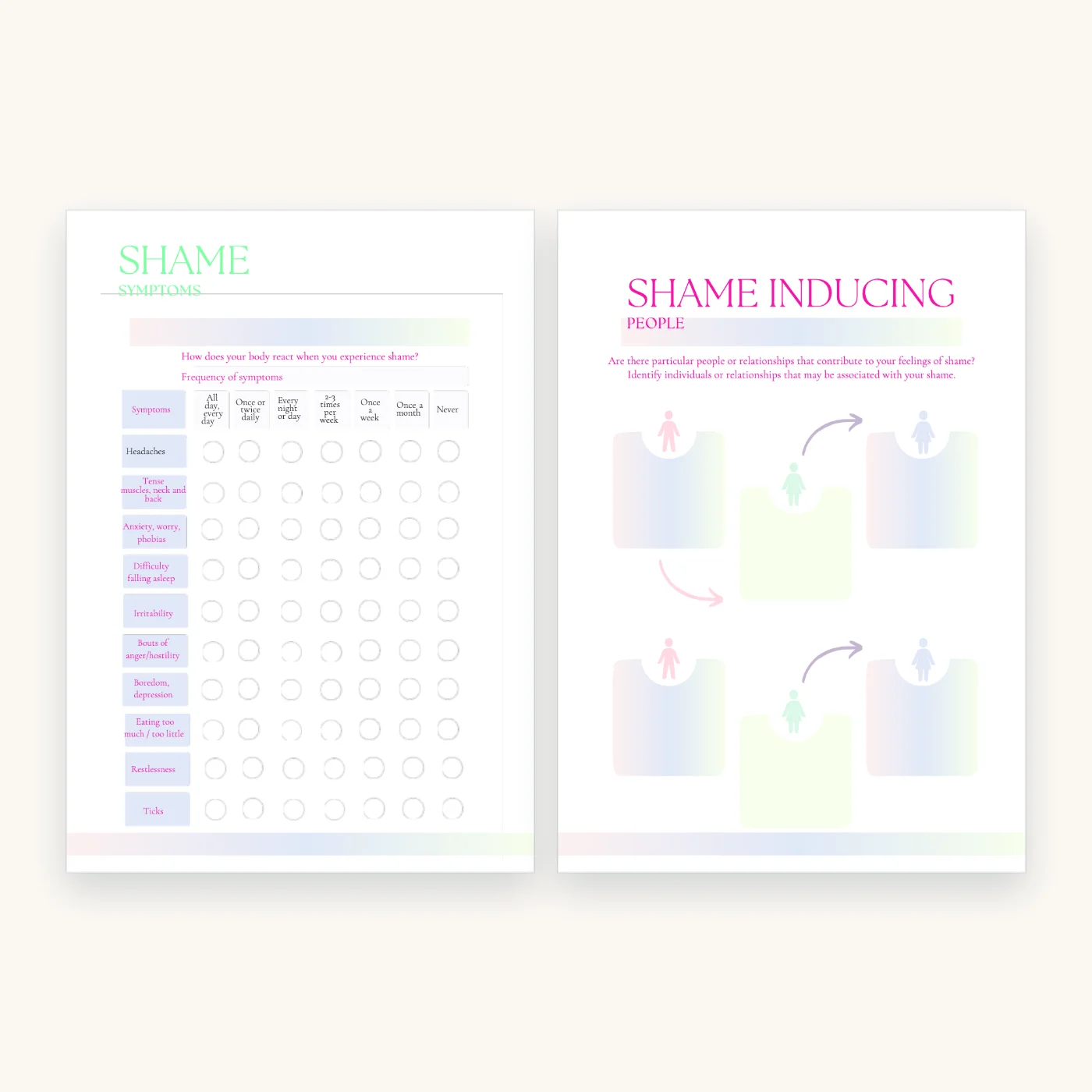 Shame Spiral Workbook, inside pages 8 and 9