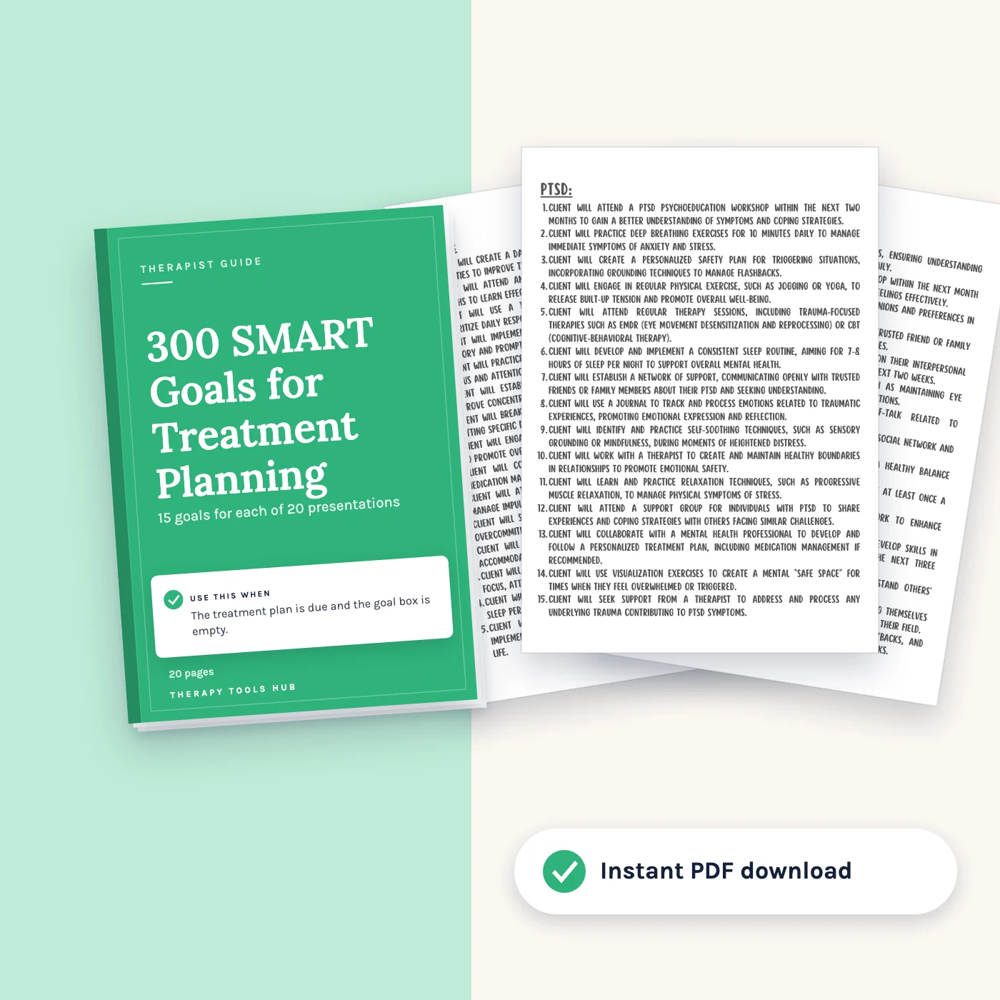 300 SMART Goals for Treatment Planning: cover with inside pages, instant PDF download