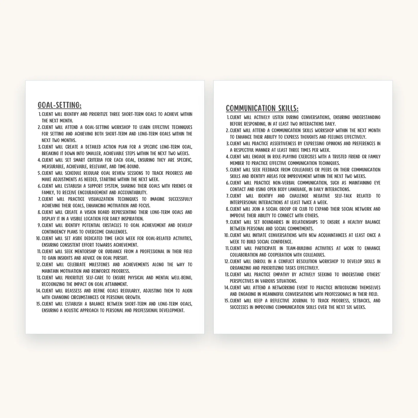 300 SMART Goals for Treatment Planning, inside pages 10 and 11