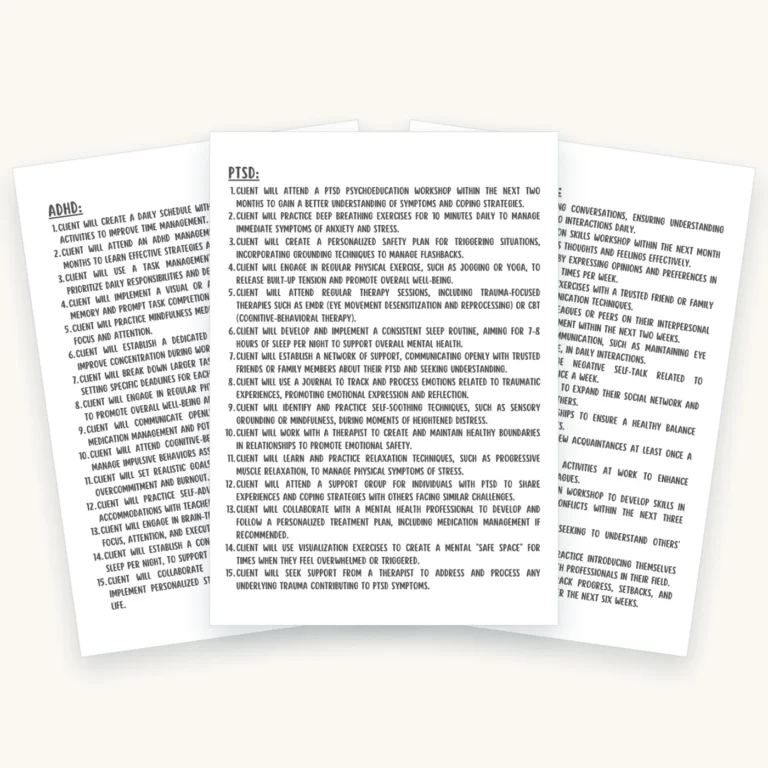 300 SMART Goals for Treatment Planning, pages 3, 4, 6 fanned out