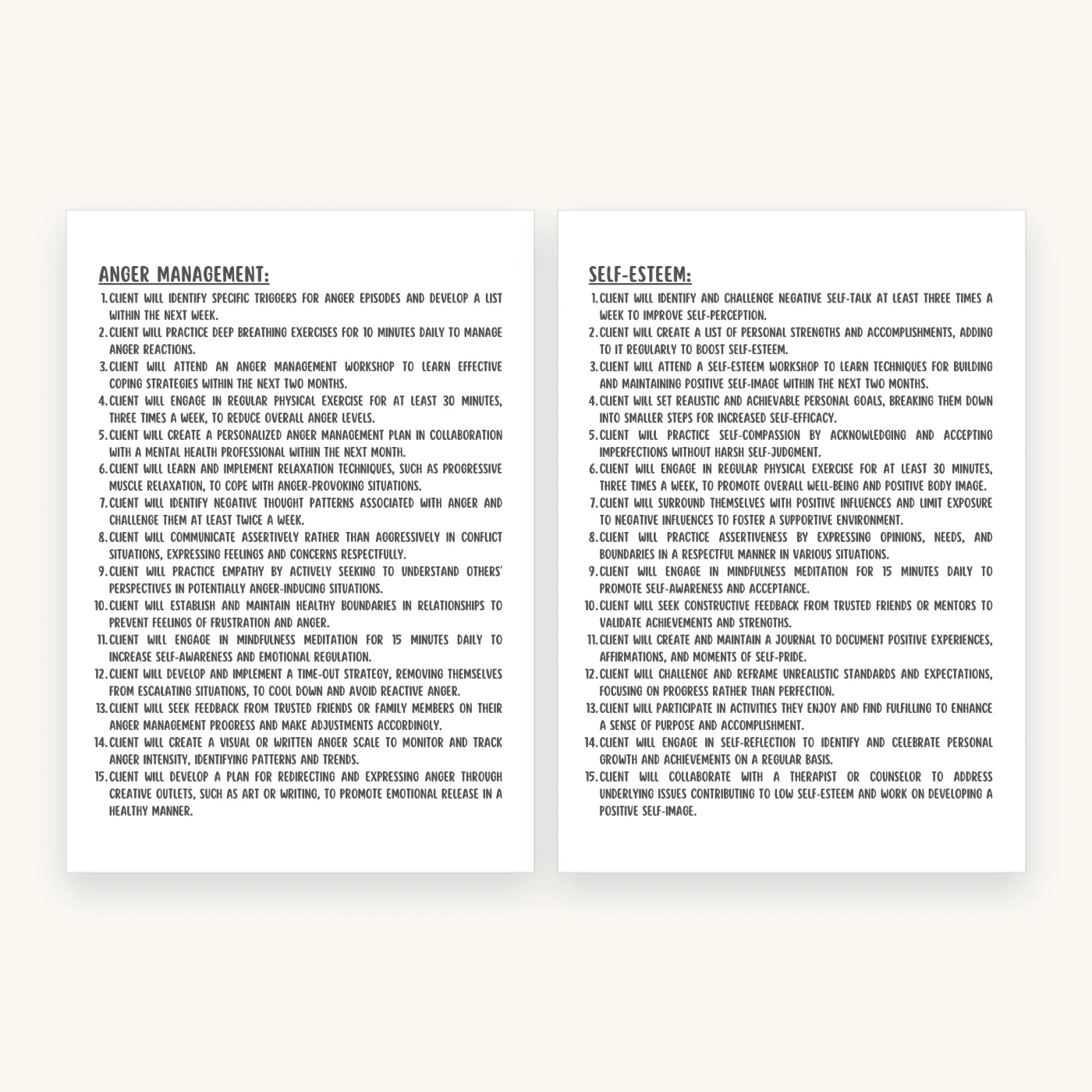 300 SMART Goals for Treatment Planning, inside pages 8 and 9