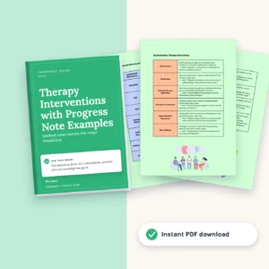 Therapy Interventions with HIPAA-Compliant Progress Note Examples: cover with inside pages, instant PDF download