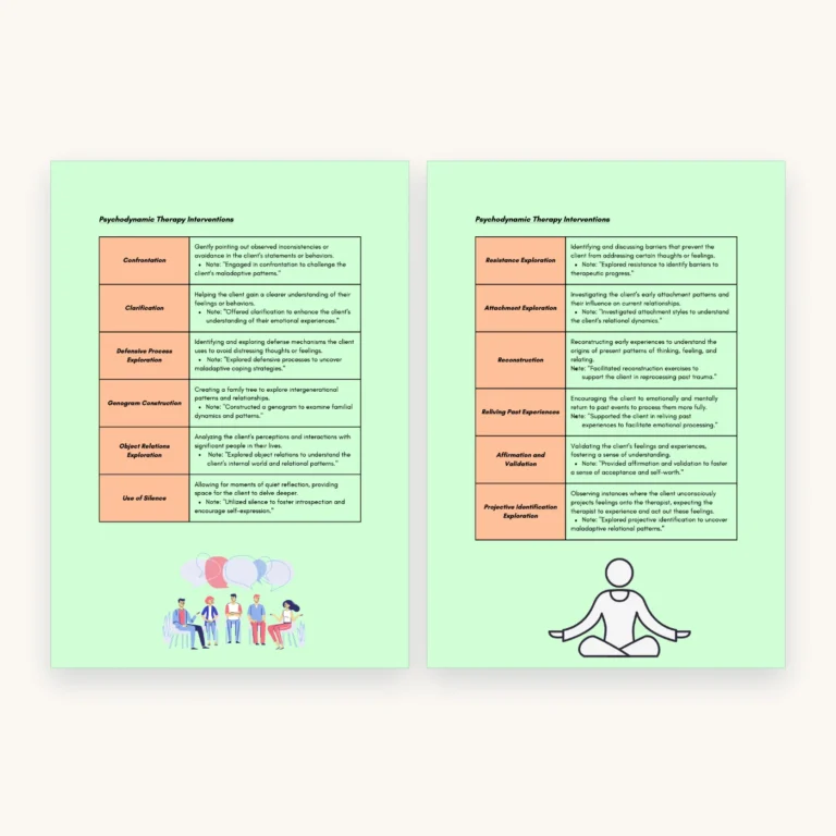 Therapy Interventions with HIPAA-Compliant Progress Note Examples, inside pages 17 and 18