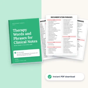 Therapy Words and Phrases Bundle for Clinical Notes: cover with inside pages, instant PDF download