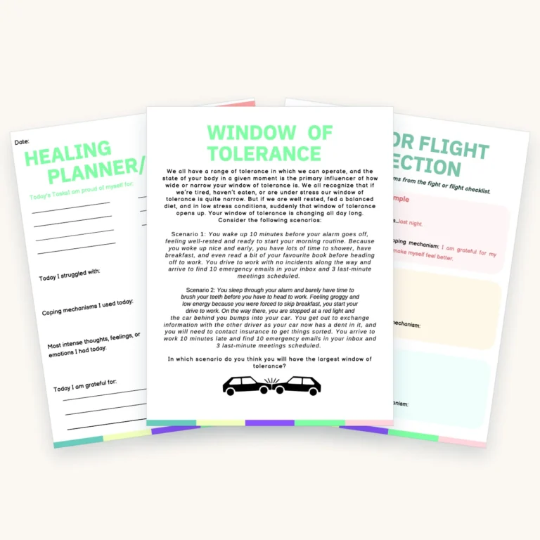 A Trauma Survivor's Guide to Empowered Healing, pages 11, 20, 30 fanned out