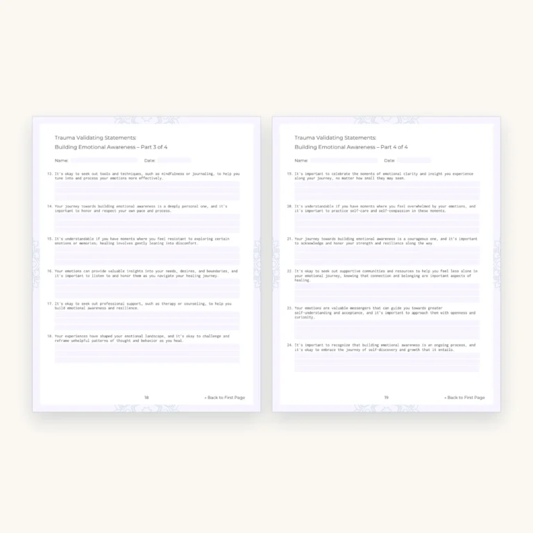 Trauma Worksheets Bundle for Counsellors and Coaches, inside pages 18 and 19