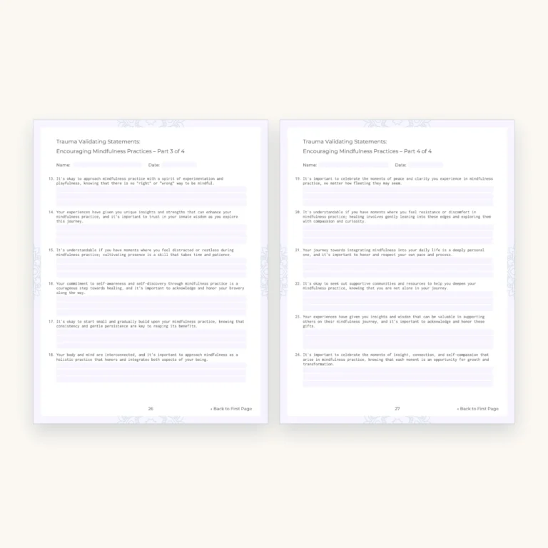 Trauma Worksheets Bundle for Counsellors and Coaches, inside pages 26 and 27