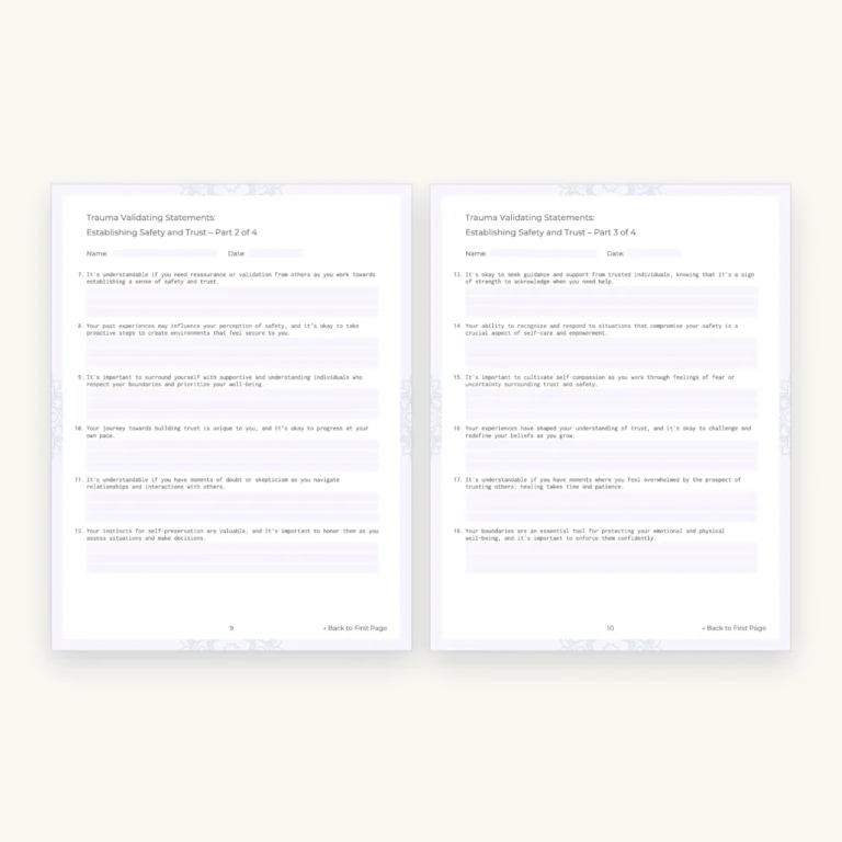 Trauma Worksheets Bundle for Counsellors and Coaches, inside pages 9 and 10